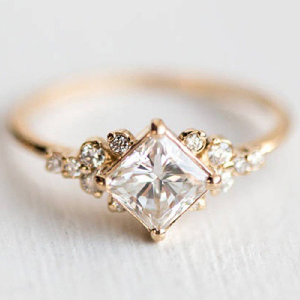 Noble Square Flower Gold Plated Princess Ring for Women, VIP074